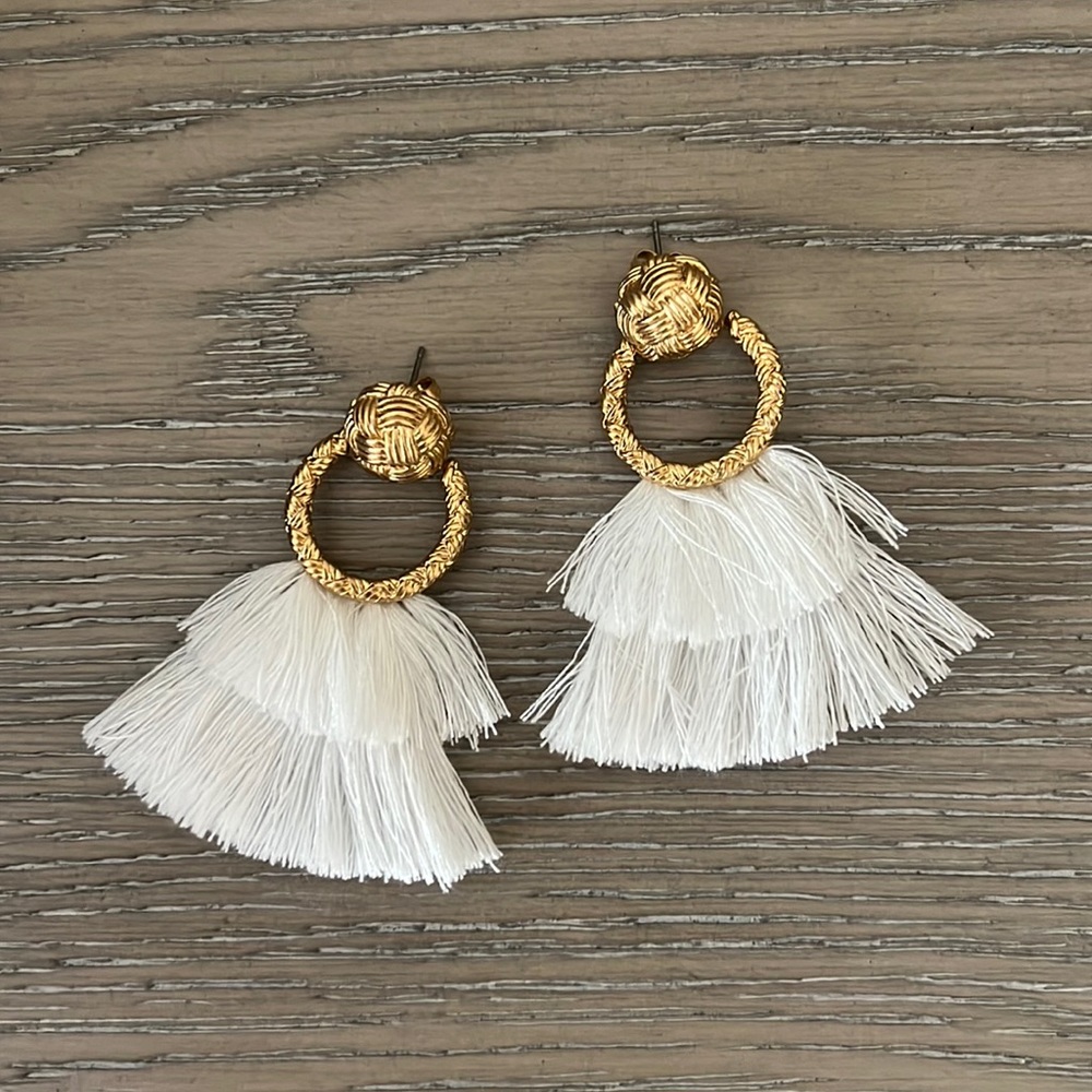 For Love & Lemons White Loop Fringe Earrings